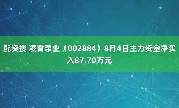 配资搜 凌霄泵业（002884）8月4日主力资金净买入87.70万元